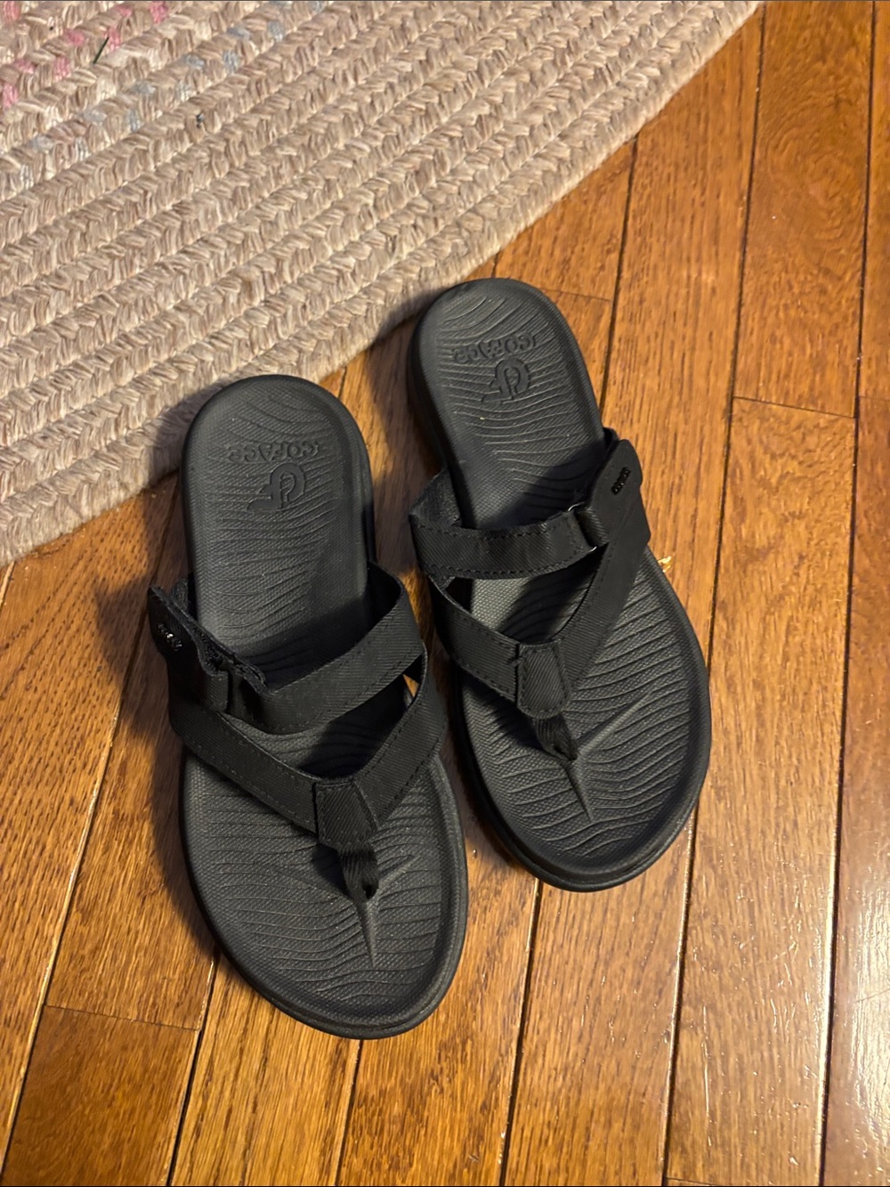Women’s Black Toe-Post Slide Sandals - Comfort Footwear